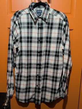 Haggar Black, White & Orange Plaid Button-Down Shirt